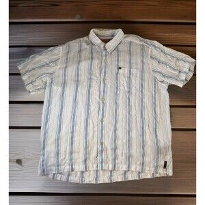 Quicksilver Button Down Striped Blue White Short Sleeve Shirt Pocket Size XL